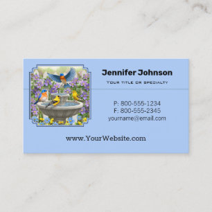 Bluebirds Goldfinches Flower Garden Fountain Business Card
