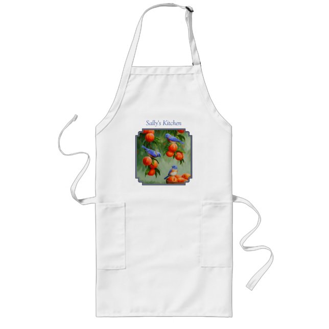 Bluebirds in a Peach Tree Orchard Long Apron (Front)