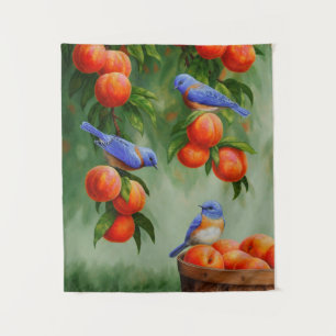 Bluebirds in a Peach Tree Orchard Tapestry
