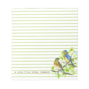 Bluebirds in Hawthorn Tree Green Lined Notepad