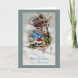 Bluebirds in Winter Vintage Christmas Holiday Card