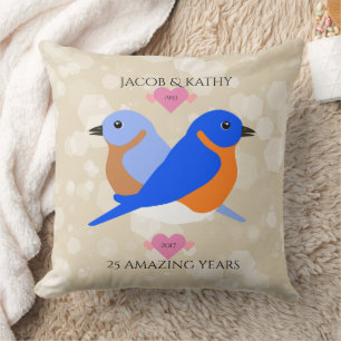 Bluebirds Lovebirds Any Anniversary Year Cushion