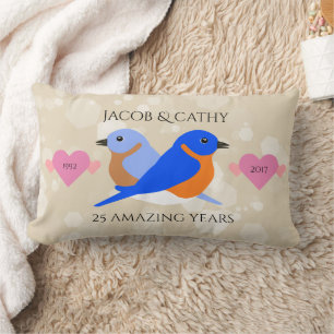 Bluebirds Lovebirds Any Anniversary Year Lumbar Cushion