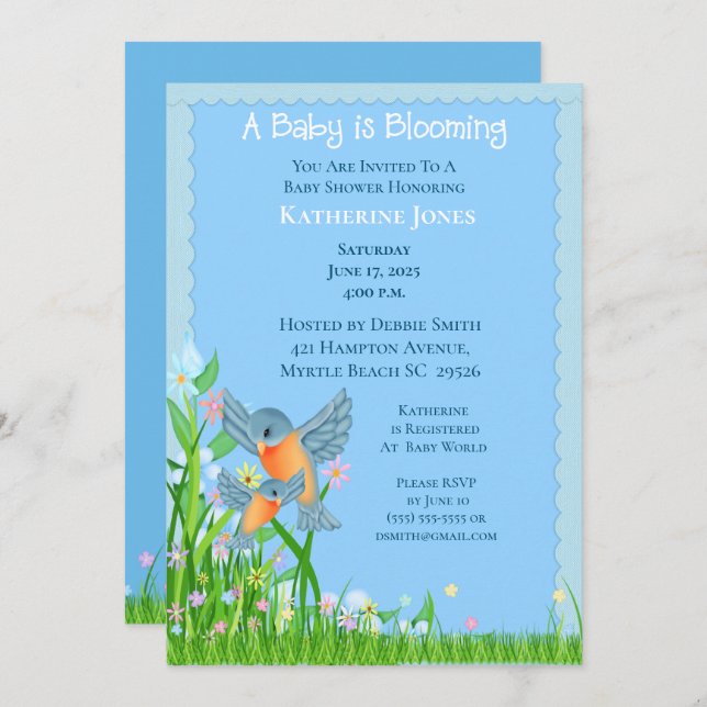 Bluebirds Mama and Baby/Baby Shower  Invitation (Front/Back)