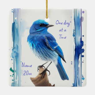 Bluebirds, Motivational, One day at a Time Quote Ceramic Ornament