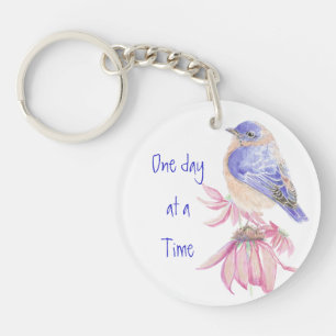 Bluebirds, Motivational, One day at a Time Quote K Key Ring