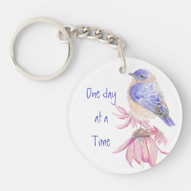 Bluebirds, Motivational, One day at a Time Quote K Key Ring (Front)