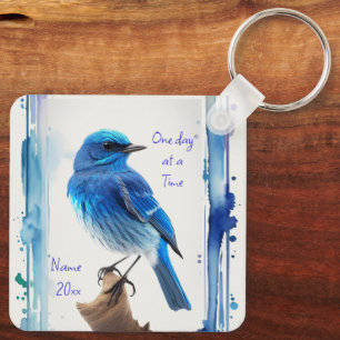 Bluebirds, Motivational, One day at a Time Quote Key Ring