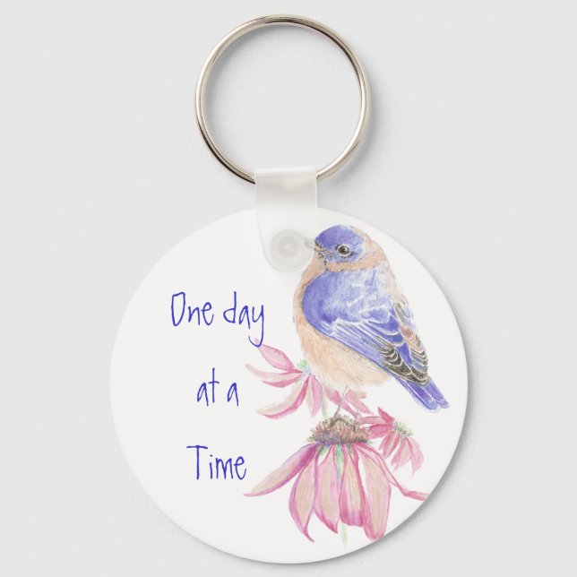 Bluebirds, Motivational, One day at a Time Quote Key Ring (Front)
