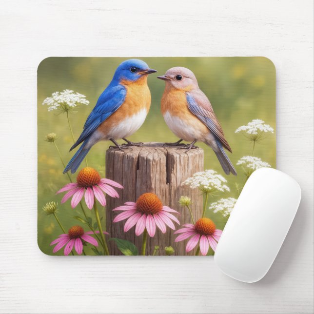Bluebirds On a Fence Post Mouse Pad (With Mouse)