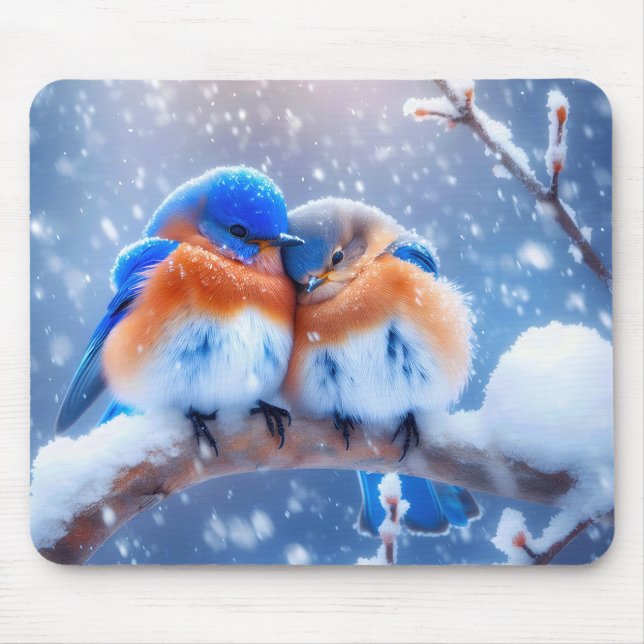 Bluebirds On a Snowy Branch Mouse Pad (Front)