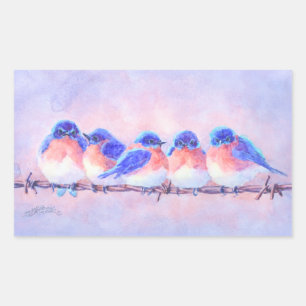 BLUEBIRDS on a WIRE by SHARON SHARPE Rectangular Sticker
