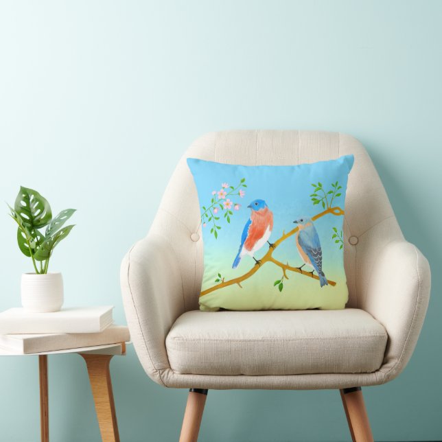 Bluebirds Pale Blue & Green Cushion (Chair)