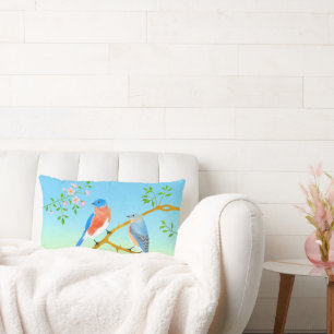 Bluebirds Pale Blue & Green Lumbar Cushion