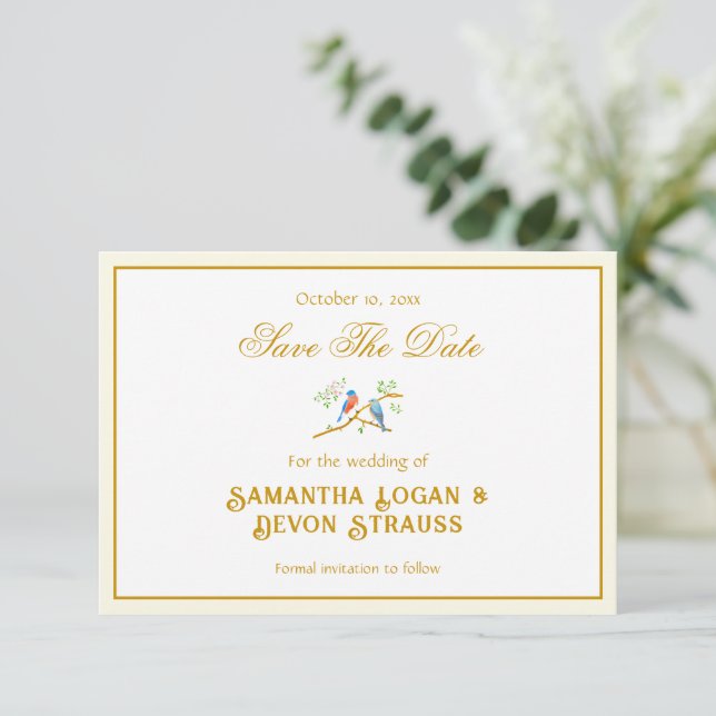 Bluebirds Save The Date Wedding Announcement (Standing Front)