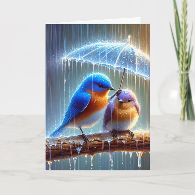 Bluebirds Under an Umbrella Card (Front)