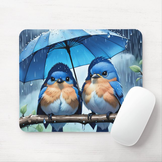 Bluebirds Under an Umbrella Mouse Pad (With Mouse)
