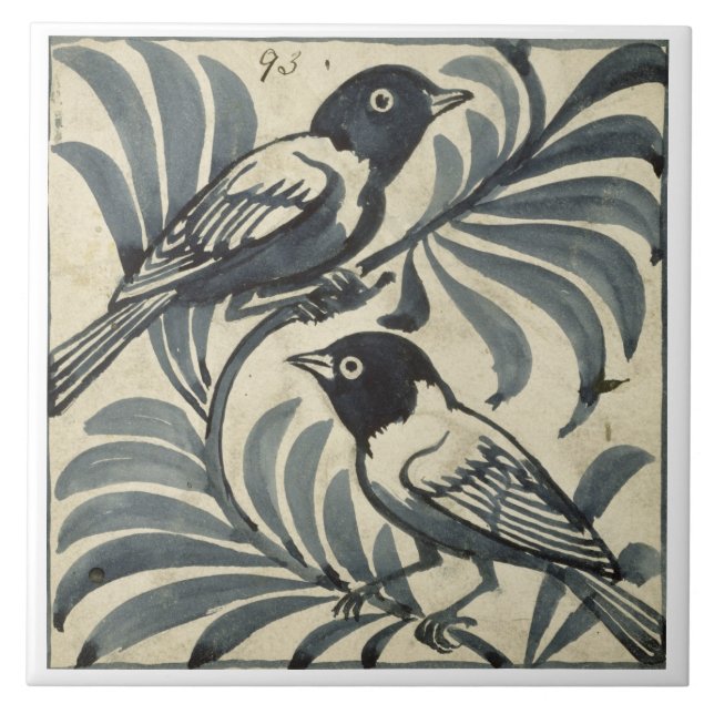 Bluebirds (w/c on paper) ceramic tile (Front)