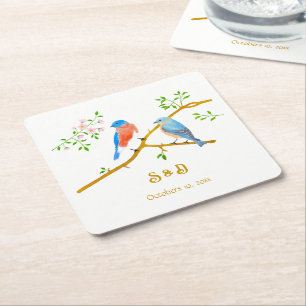Bluebirds Wedding  Square Paper Coaster