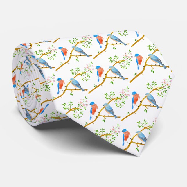 Bluebirds White Neck Tie (Rolled)