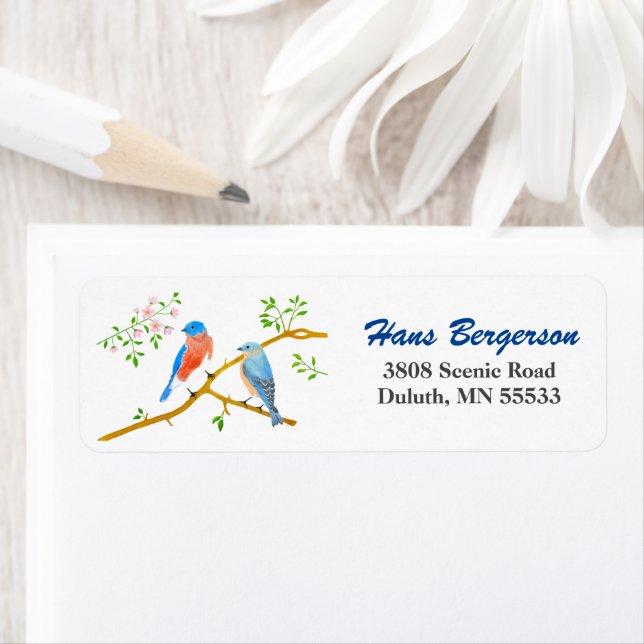 Bluebirds White Return Address Labels (Insitu)