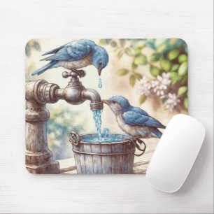 Bluebirds With an Old Faucet and Bucket Mouse Pad