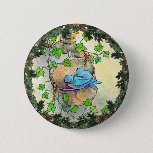 BLUEBIRDS & WREATH by SHARON SHARPE 6 Cm Round Badge (Front)
