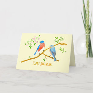Bluebirds Yellow Folded Birthday Card