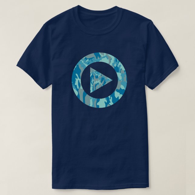BlueBlast Camo Pattern Press Play T-Shirt (Design Front)
