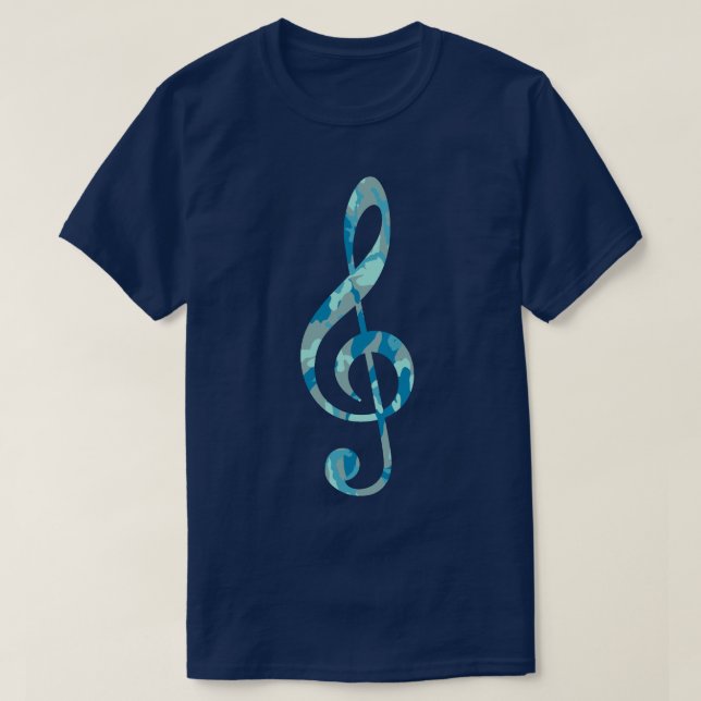 BlueBlast Camo Pattern Treble Clef T-Shirt (Design Front)