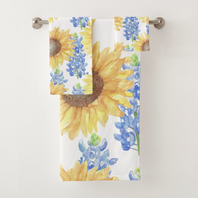 Bluebonnet and Sunflower Bath Towel Set (Insitu)