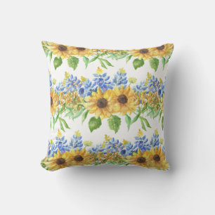 Bluebonnet and Sunflower Throw Pillow