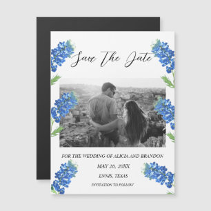 Bluebonnet Blue Floral Photo Wedding Script Magnet