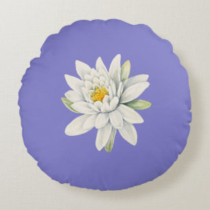 Bluebonnet Bluish-Purple with white waterlily Roun Round Cushion