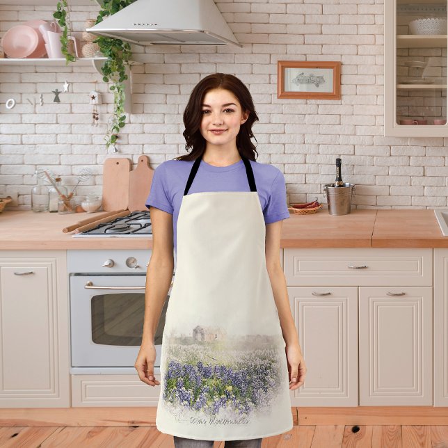 Bluebonnet Field Sketched Watercolor Apron (Creator Uploaded)