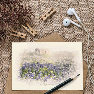 Bluebonnet Field Sketched Watercolor Card