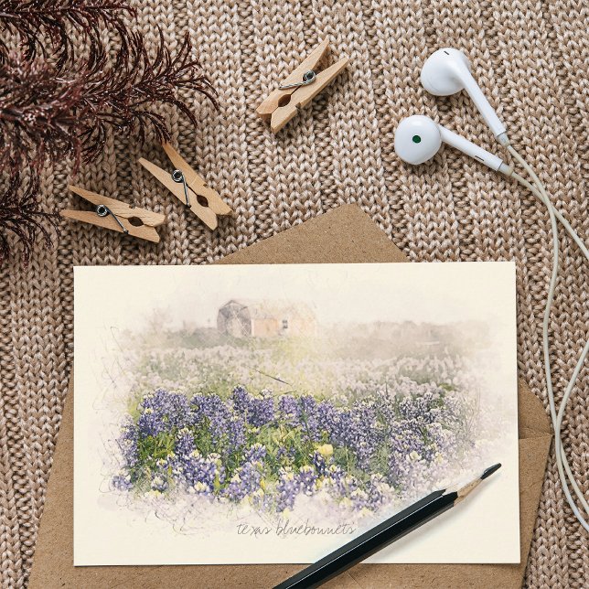 Bluebonnet Field Sketched Watercolor Card (Creator Uploaded)