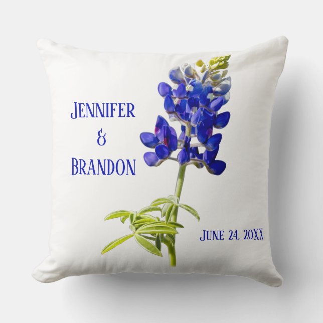 Bluebonnet Floral on White, Wedding Cushion (Front)