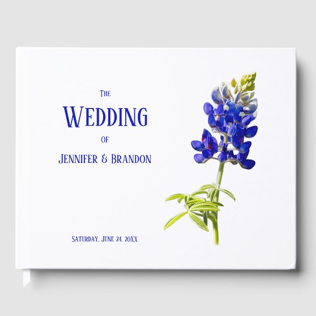 Bluebonnet Floral on White, Wedding Guest Book (Front)