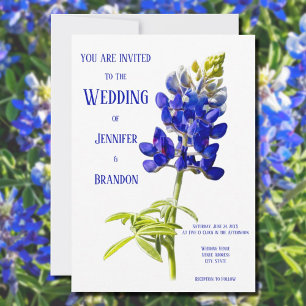 Bluebonnet Floral on White, Wedding Invitation