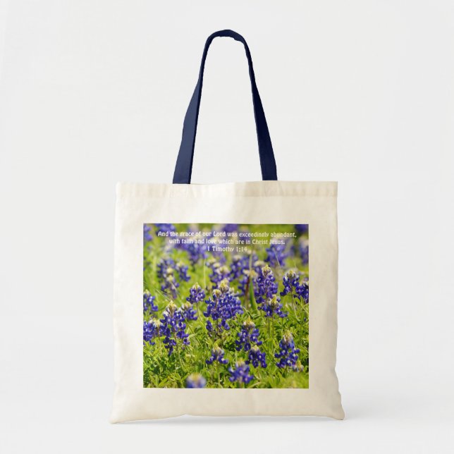 Bluebonnet Flowers Scripture Tote Bag (Front)