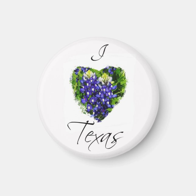 Bluebonnet "I Love Texas" Heart Design Magnet (Front)