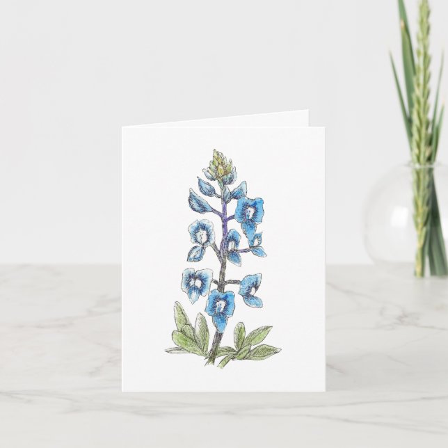 Bluebonnet in Line and Wash 3 of 4 Blank Note Card (Front)