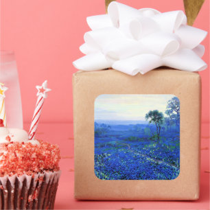 Bluebonnet Landscape, Cacti & Mountain Laurel Square Sticker