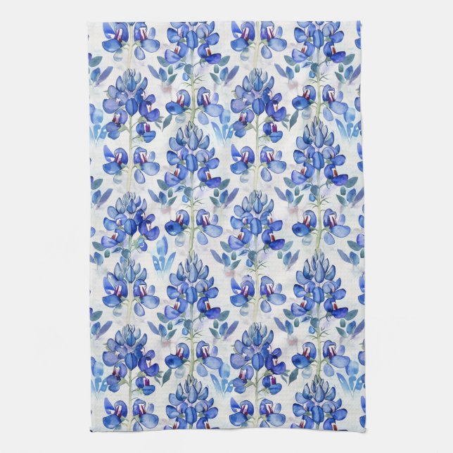 Bluebonnet Texas Wild Flower Pattern Tea Towel (Vertical)