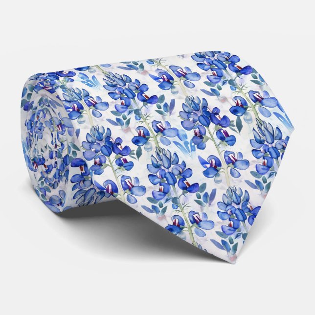 Bluebonnet Texas Wild Flower Pattern Tie (Rolled)