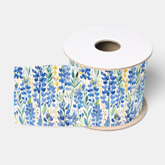 Bluebonnet Texas Wildflower, Blue Floral Pattern Grosgrain Ribbon