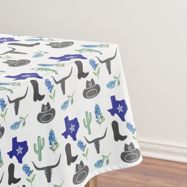 Bluebonnet Texas Wildflower Watercolor Pattern Tablecloth (In Situ)