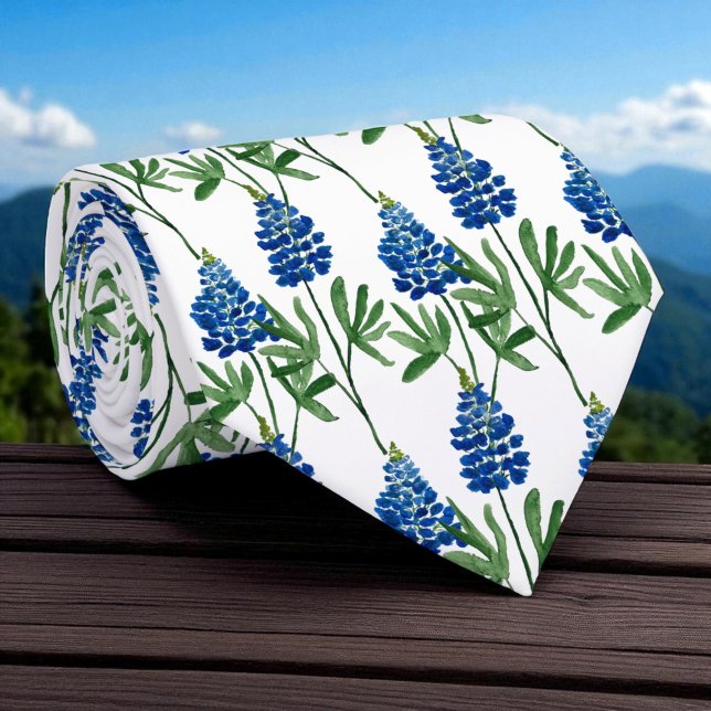 Bluebonnet Texas Wildflower Watercolor Pattern Tie (Creator Uploaded)