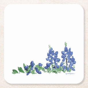Bluebonnet Wild Flowers, Texas Flowers Square Paper Coaster
